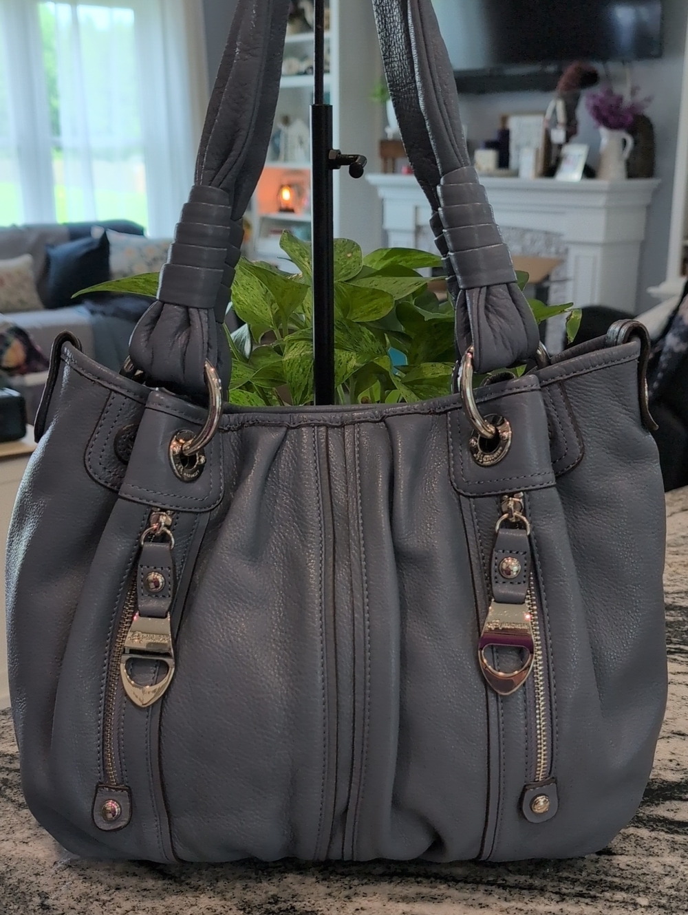 b. makowsky Pebbled Leather Shoulder Hobo Bag